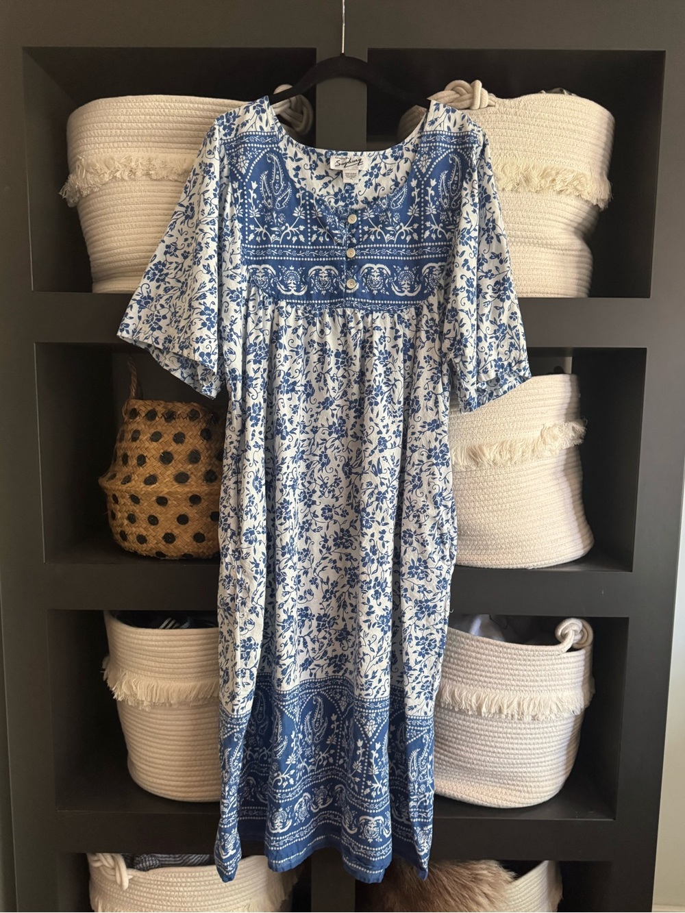 Vintage Blue and White Floral Midi Dress